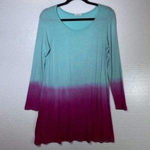 12PM Mon Ami Small Blue Ombre Tunic Scoop Neck Top